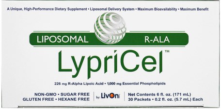 Liposomal R-ALA, 30 Packets, 0.2 fl oz (5.7 ml) Each by LypriCel-Kosttillskott, Antioxidanter, Alfa-Liposyra, R-Liposyra