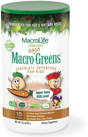 Macro Coco Greens, Chocolate SuperFood for Kids, 3.3 oz (95 g) by Macrolife Naturals-Kosttillskott, Superfoods, Greener