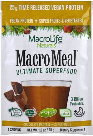 Macromeal Ultimate Superfood, Chocolate Protein + Superfoods, 1.6 oz (45 g) by Macrolife Naturals-Kosttillskott, Superfoods