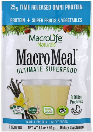Macromeal Ultimate Superfood, Vanilla Protein + Superfoods, 1.4 oz (40 g) by Macrolife Naturals-Kosttillskott, Protein