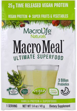 Macromeal Ultimate Superfood, Vanilla Protein + Superfoods, 1.4 oz (41 g) by Macrolife Naturals-Kosttillskott, Protein