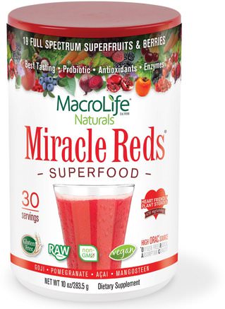 Miracle Reds, Superfood, Goji-Pomegranate-Acai-Mangosteen, 10 oz (283.5 g) by Macrolife Naturals-Kosttillskott, Superfoods, Röda, Adaptogen