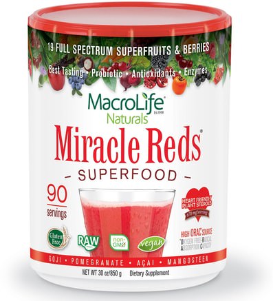Miracle Reds, Superfood, Goji- Pomegranate- Acai- Mangosteen, 30 oz (850 g) by Macrolife Naturals-Kosttillskott, Antioxidanter, Superfoods, Röda