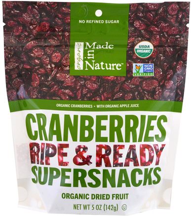 Organic Cranberries Ripe & Ready Supersnacks, 5 oz (142 g) by Made in Nature-Mat, Torkad Frukt