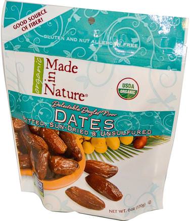Organic Dates, Pitted, Sun-Dried & Unsulfured, 6 oz (170 g) by Made in Nature-Mat, Torkad Frukt