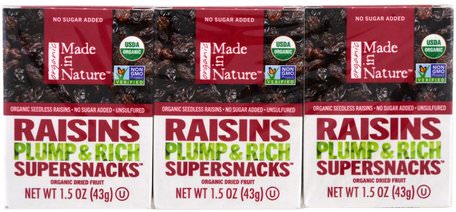Organic Dried Fruit, Raisins, 6 Pack, 1.5 oz (42 g) Each by Made in Nature-Mat, Torkad Frukt