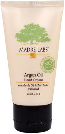 Argan Oil Hand Cream with Marula & Coconut Oils plus Shea Butter, Soothing and Unscented, 2.5 oz (71 g) by Madre Labs-Bad, Skönhet, Argan, Handkrämer