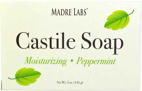 Castile Soap Bar, No Gluten, No GMOs, No Sulfates, Plant-Based, Peppermint, 5 oz (141 g) by Madre Labs-Bad, Skönhet, Tvål, Castiltvål, Madre Labs Castile Tvål