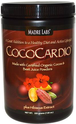 CocoCardio, Certified Organic Cocoa & Beet Juice Powders, Plus Hibiscus Extract by Madre Labs-Mat, Kakao (Kakao) Choklad, Kakaopulver Och Blandningar, Madre Labs Funktionella Drycker