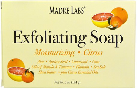 Exfoliating Soap Bar with Marula & Tamanu Oils plus Shea Butter, Citrus, 5 oz (141 g) by Madre Labs-Madre Labs Exfoliating Tvål