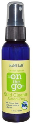 Lemongrass, On The Go, Hand Cleanser, Alcohol-Free, With Aloe, 2 fl. oz. (60 mL) by Madre Labs-Bad, Skönhet, Hand Sanitizer, Hem