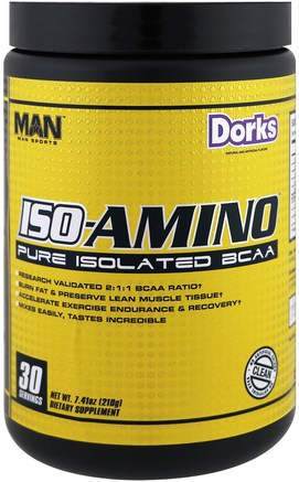 ISO-Amino, Pure Isolated BCAA, Dorks, 7.41 oz (210 g) by MAN Sport-Sport, Kosttillskott, Bcaa (Förgrenad Aminosyra)