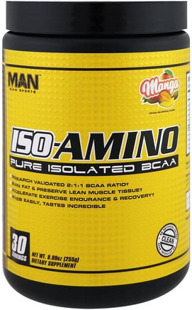 ISO-Amino, Pure isolated BCAA, Mango, 8.99 oz, (255 g) by MAN Sport-Sport, Kosttillskott, Bcaa (Förgrenad Aminosyra)