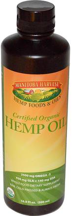 Certified Organic Hemp Oil, 16.9 fl oz (500 ml) by Manitoba Harvest-Kosttillskott, Efa Omega 3 6 9 (Epa Dha), Hampprodukter, Hampfröolja