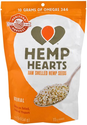 Hemp Hearts, Raw Shelled Hemp Seeds, 1 lb (454 g) by Manitoba Harvest-Kosttillskott, Efa Omega 3 6 9 (Epa Dha), Hampprodukter, Skalad Hampfrö