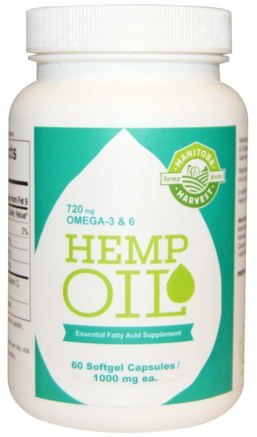 Hemp Oil, 1000 mg, 60 Softgel Capsules by Manitoba Harvest-Kosttillskott, Efa Omega 3 6 9 (Epa Dha), Hampprodukter, Hampfröolja