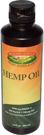 Hemp Oil, 12 fl oz (355 mL) by Manitoba Harvest-Kosttillskott, Efa Omega 3 6 9 (Epa Dha), Hampprodukter, Hampfröolja