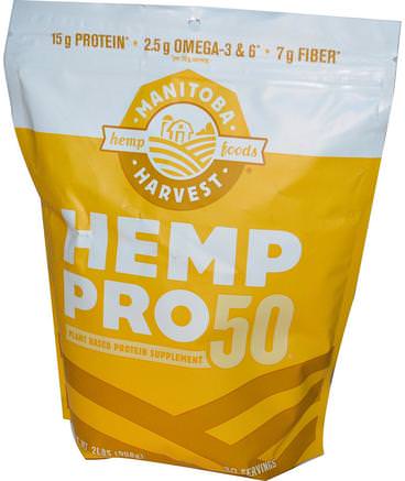 Hemp Pro 50, Plant Based Protein Supplement, 2 lbs (908 g) by Manitoba Harvest-Kosttillskott, Efa Omega 3 6 9 (Epa Dha), Hampprodukter, Hampproteinpulver