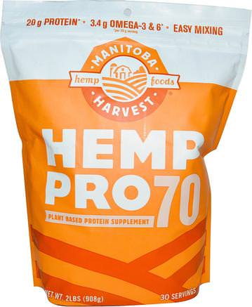 Hemp Pro70, Plant Based Protein Supplement, 2 lbs (908 g) by Manitoba Harvest-Kosttillskott, Efa Omega 3 6 9 (Epa Dha), Hampprodukter, Hampproteinpulver