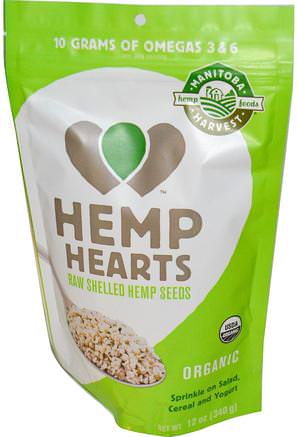 Hemp Hearts, Natural Raw Shelled Hemp Seeds, 12 oz (340 g) by Manitoba Harvest-Kosttillskott, Efa Omega 3 6 9 (Epa Dha), Hampprodukter, Skalad Hampfrö