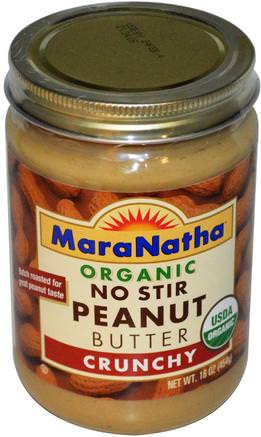 Organic No Stir Peanut Butter, Crunchy, 16 oz (454 g) by MaraNatha-Mat, Jordnötssmör