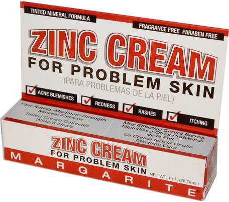 Zinc Cream, For Problem Skin, 1 oz (28 g) by Margarite Cosmetics-Skönhet, Akne Topiska Produkter, Dermatit