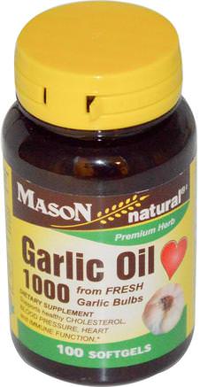 Garlic Oil 1000, 100 Softgels by Mason Naturals-Kosttillskott, Antibiotika, Vitlökolja, Hälsa