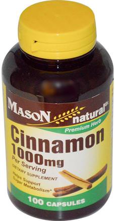 Cinnamon, 1000 mg, 100 Capsules by Mason Naturals-Örter, Kanel Extrakt