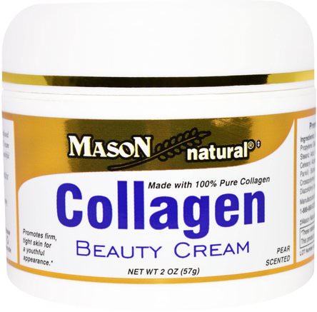 Collagen Beauty Cream, Pear Scented, 2 oz (57 g) by Mason Naturals-Skönhet, Ansiktsvård, Hudtyp Anti-Åldrande Hud, Krämer Lotioner, Serum