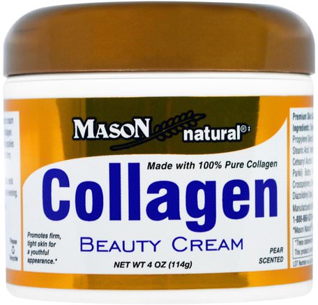 Collagen Beauty Cream, Pear Scented, 4 oz (114 g) by Mason Naturals-Skönhet, Ansiktsvård, Hudtyp Anti-Åldrande Hud, Krämer Lotioner, Serum
