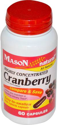 Cranberry, Highly Concentrated, 60 Capsules by Mason Naturals-Örter, Tranbär
