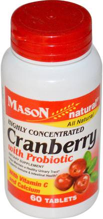 Cranberry with Probiotic, Highly Concentrated, 60 Tablets by Mason Naturals-Örter, Tranbär