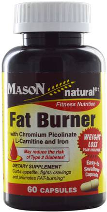 Fat Burner with Chromium Picolinate, L-Carnitine and Iron, 60 Capsules by Mason Naturals-Kosttillskott, Aminosyror, L Karnitin, Hälsa