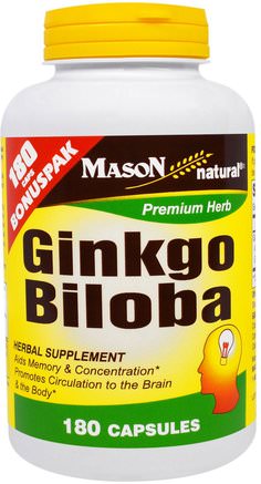 Ginkgo Biloba, 180 Capsules by Mason Naturals-Örter, Ginkgo Biloba