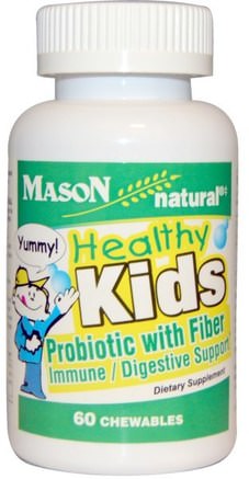 Healthy Kids Probiotic With Fiber, 60 Chewables by Mason Naturals-Kosttillskott, Probiotika, Probiotika För Barn, Stabiliserade Probiotika