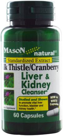 Milk Thistle/Cranberry, Liver & Kidney Cleanser, 60 Capsules by Mason Naturals-Hälsa, Detox, Mjölktistel (Silymarin), Leverstöd