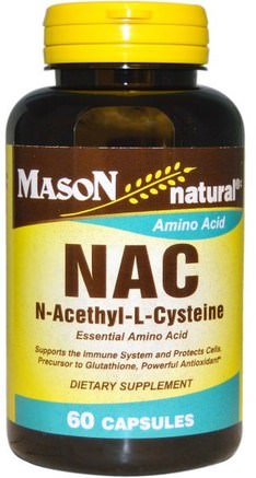 NAC N-Acethyl-L-Cysteine, 60 Capsules by Mason Naturals-Kosttillskott, Antioxidanter, Aminosyror, Nac (N Acetylcystein)