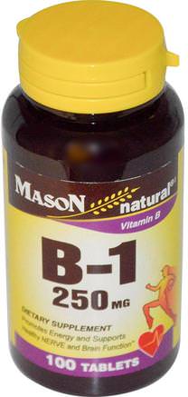 Vitamin B-1, 250 mg, 100 Tablets by Mason Naturals-Vitaminer, Vitamin B, Vitamin B1 - Tiamin