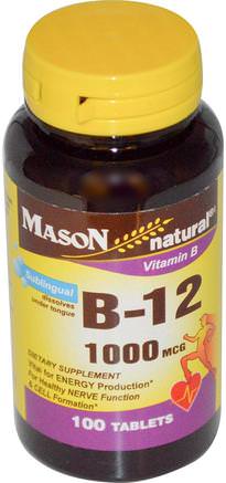 Vitamin B-12, 1000 mcg, 100 Tablets by Mason Naturals-Vitaminer, Vitamin B, Vitamin B12, Vitamin B12 - Cyanokobalamin