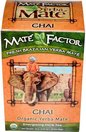 Organic Yerba Mat, Chai, 20 Tea Bags, 2.47 oz (70 g) by Mate Factor-Mat, Örtte, Yerba Mate, Chai Te