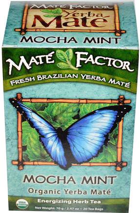 Organic Yerba Mat, Mocha Mint, 20 Tea Bags, 2.47 oz (70 g) by Mate Factor-Mat, Örtte, Yerba Mate