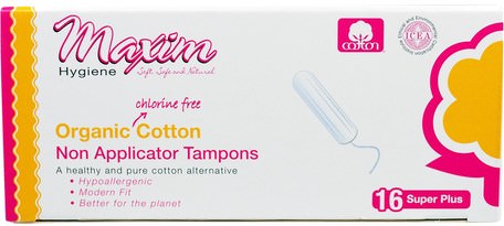 Maxim Organic Cotton Non Applicator Tampons, Super Plus, 16 Tampons by Maxim Hygiene Products-Bad, Skönhet, Kvinna