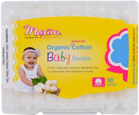 Organic Cotton Baby Swabs, 50 Swabs by Maxim Hygiene Products-Bad, Skönhet, Bomullsbollar Och Rundor