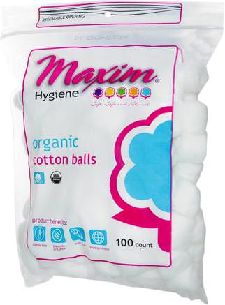 Organic Cotton Balls, 100 Count by Maxim Hygiene Products-Bad, Skönhet, Bomullsbollar Och Rundor