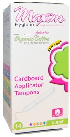 Organic Cotton Cardboard Applicator Tampons, Super, 14 Tampons by Maxim Hygiene Products-Bad, Skönhet, Kvinna