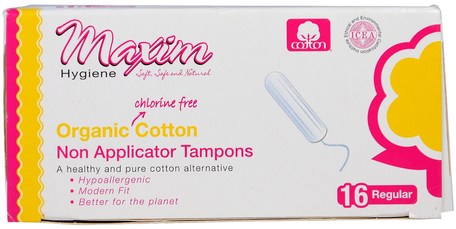 Organic Cotton, Non Applicator Tampons, Regular, 16 Tampons by Maxim Hygiene Products-Hälsa, Kvinnor, Kvinna