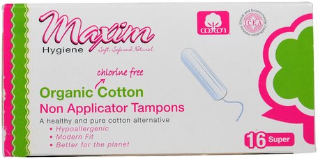 Organic Cotton, Non Applicator Tampons, Super, 16 Tampons by Maxim Hygiene Products-Hälsa, Kvinnor, Kvinna