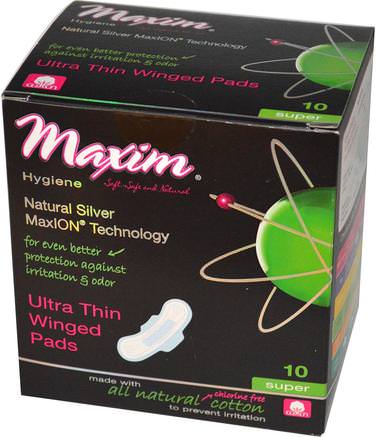Ultra Thin Winged Pads, Natural Silver MaxION Technology, Super, 10 Pads by Maxim Hygiene Products-Bad, Skönhet, Kvinna