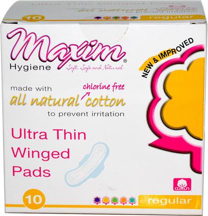 Ultra Thin Winged Pads, Regular, 10 Pads by Maxim Hygiene Products-Bad, Skönhet, Kvinna
