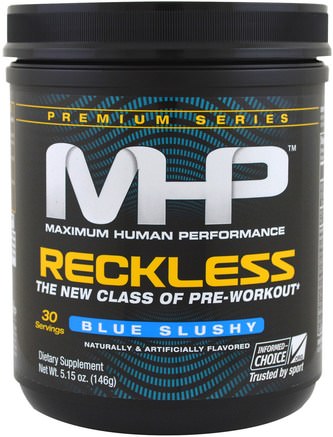 Premium Series, Reckless Pre-Workout, Blue Slushy, 5.15 oz (146 g) by Maximum Human Performance-Hälsa, Energi, Sport, Träning